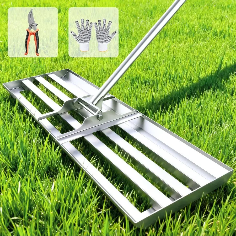 

Выравнивающие грабли 30x10, профессиональный инструмент для выравнивания газона из нержавеющей стали с регулируемой ручкой 78, сверхмощный конн с защитой от перелома