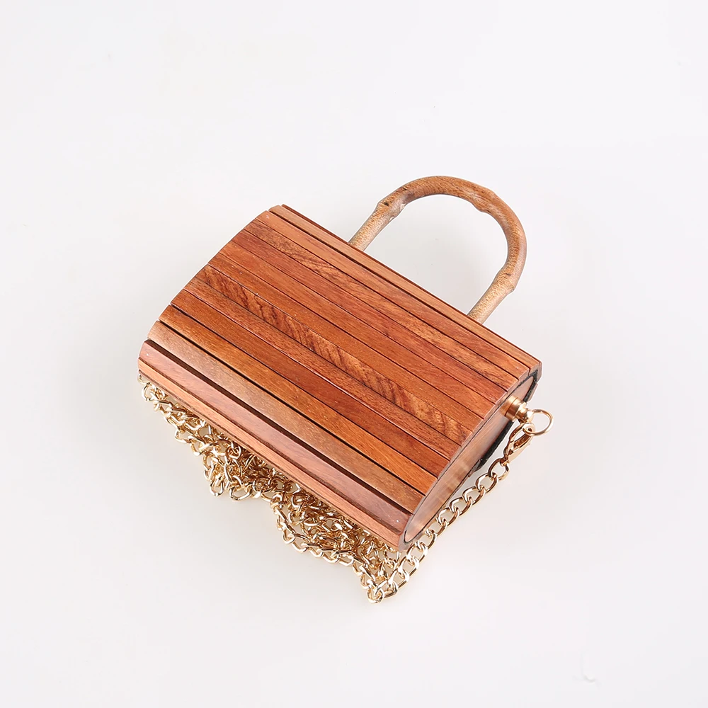 Red Rosewood Hard Solid Wood Mini Cross Body Bag Fashion Handmade Wooden Shoulder Messenger Evening Bag Small Handbag Purse