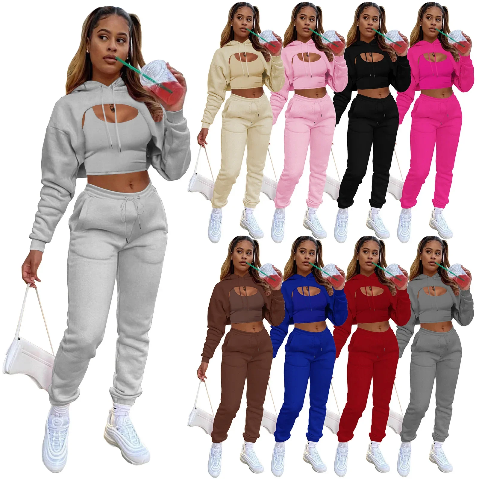 wholesale casual wear fleece training jogging wear fall outfits for women pants set