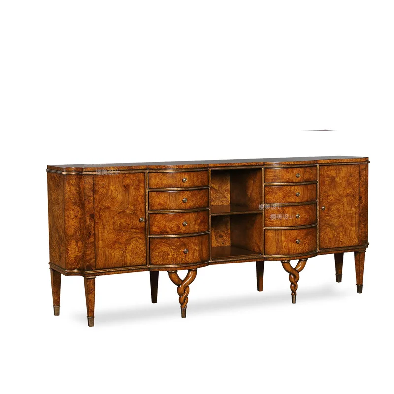 Living room TV cabinet, neoclassical court solid wood cabinet, La Casa engraved paint audio-visual cabinet