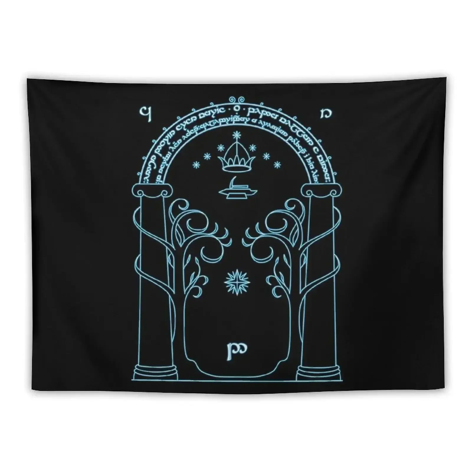 

Gate to Moria - Light Blue Tapestry Room Decoration Accessories On The Wall Aesthetic Room Decor Korean Tapestry
