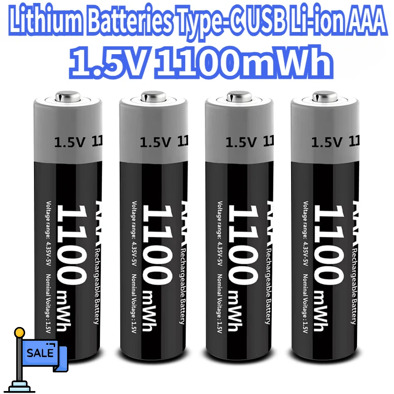 

USB Li-ion AAA Rechargeable Battery Aaa 1.5V 1100mWh Lithium Batteries Type-C USB Cable for Toys Camera Flashlight