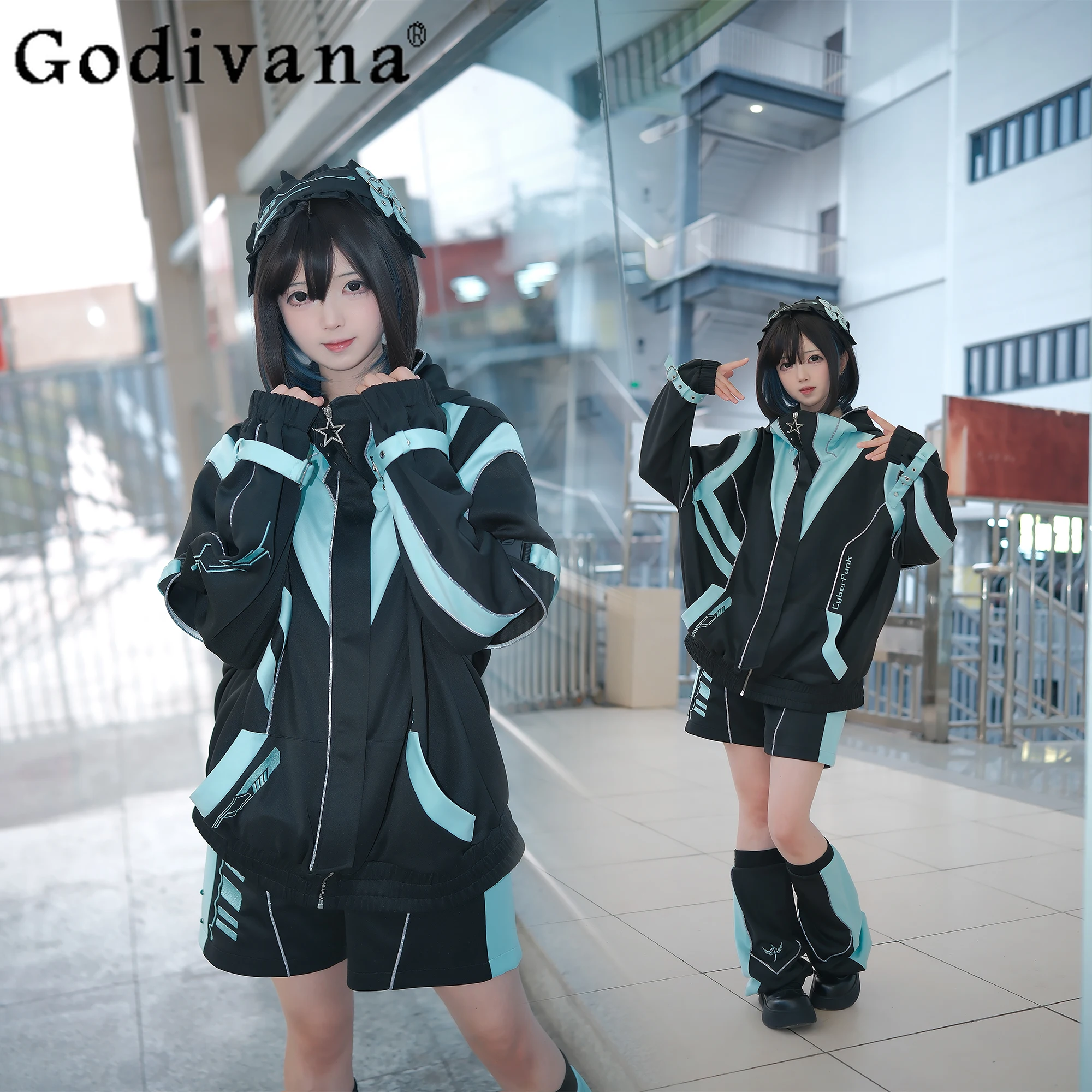 

Original Japan Style Mine Short Set Spring and Autumn Sweet Cool Loose Sportswear Student 2D Cardigan Jacket Shorts Leg Warmers
