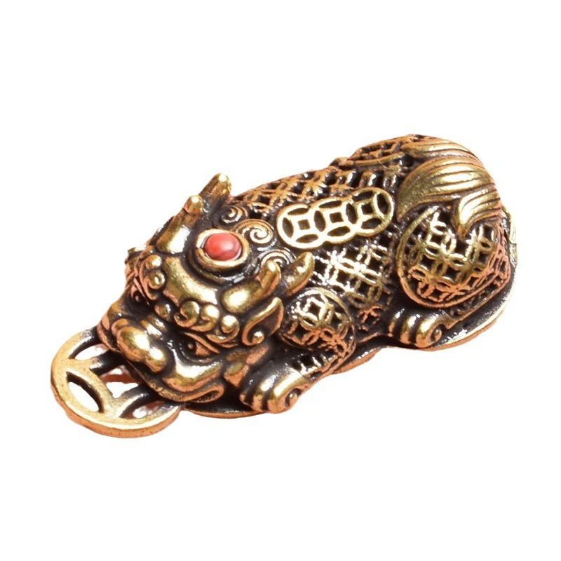 Brass Animal Pixiu Coin Charms Pendant Statue Ornament Chinese Miniature Figurines Home Office Tabletop Decoration Accessories
