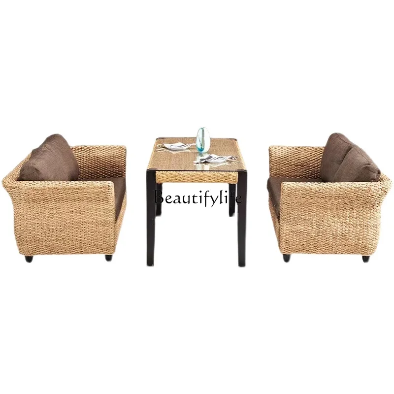 

*Balcony Leisure Table and Chair Kit True Rattan Living Room Sofa Combination Rattan Sofa Double