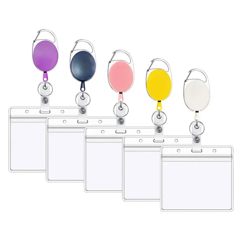 1pc Belt Rope Office Lanyard Clip Keychain Name Tag Holder Keyring Id Card Key Ring Cord Reel Retract Pull KeyChain Badge holder