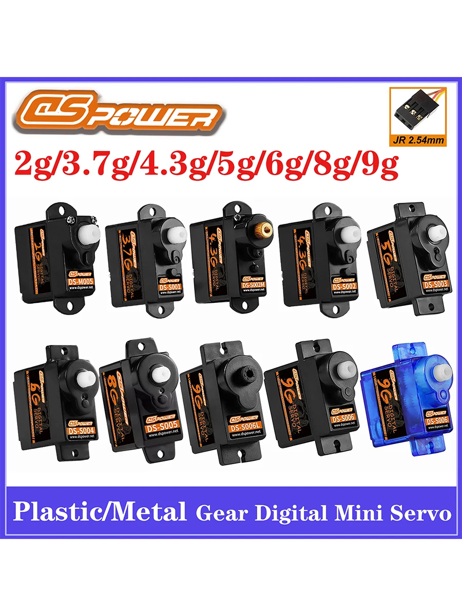 DSPOWER 2g 3,7g 4,3g 5g 6g 8g 9g Digital Micro Servo Kunststoff/Metall Getriebe JR Stecker für RC FPV Drone Starrflügel Hubschrauber Auto Boot
