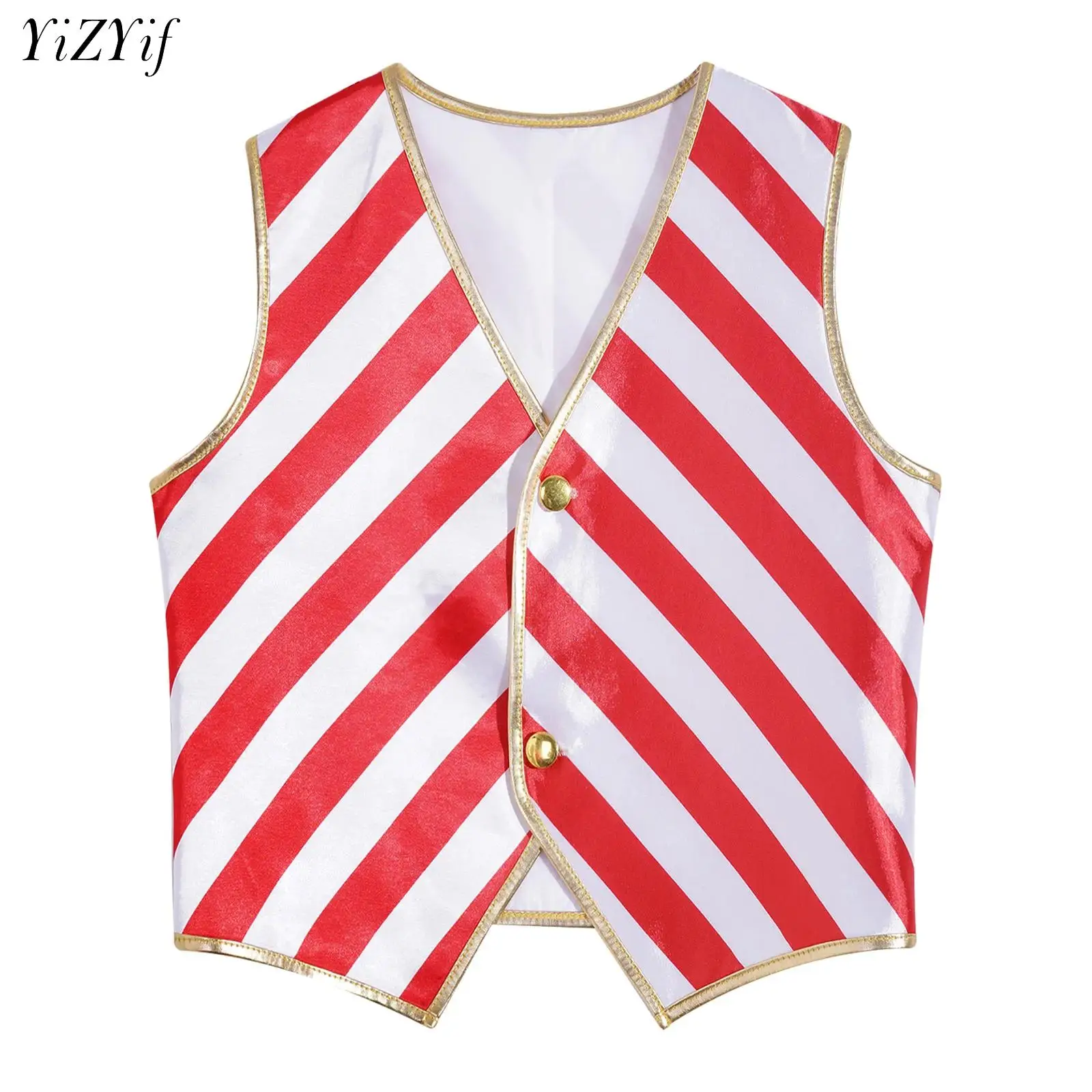 

Boys Girls Christmas Candy Cane Striped Costume Kids Buttons Vest Jacket Santa Claus Sleeveless Waistcoat Tops Fancy Dress Up