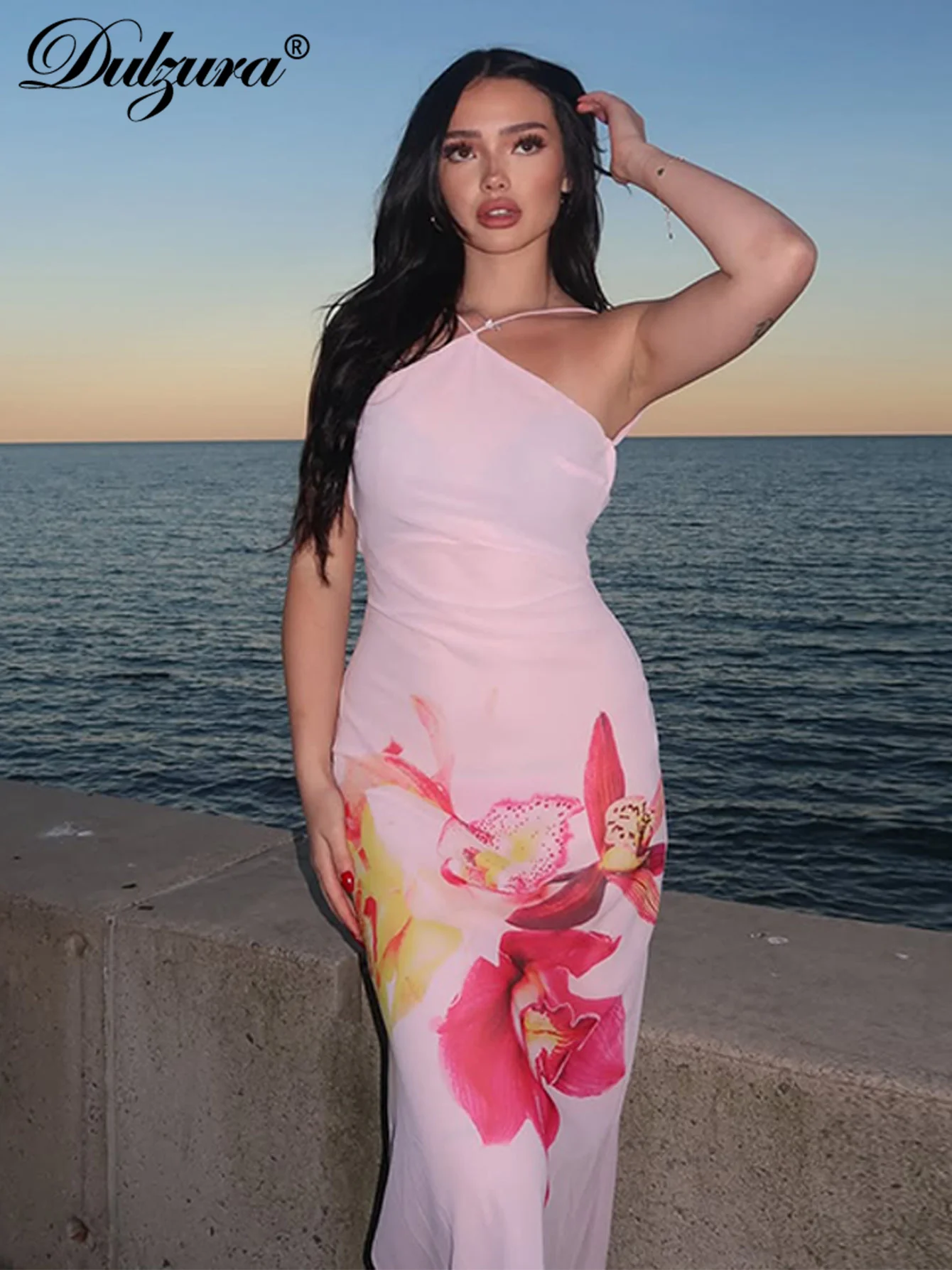 Dulzura Sleeveless Backless Bodycon Flower Print Mesh Cami Maxi Dress Sexy Elegant Long Dresses Party Clubwear Summer Outfit