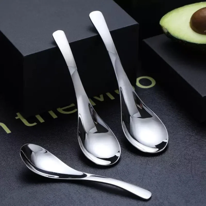 Stainless Steel Chinese Soup Spoons Large Capacity Home Kitchen Deepen Silver Mirror Polished Flatware for Soup Rice Tableware