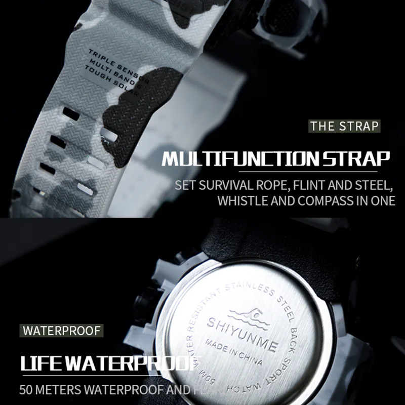 Luxury Men LED Digital Watch Military Sports Quartz Watches Dual Display Outdoor Waterproof Luminous Electronic Wristwatch 1606P