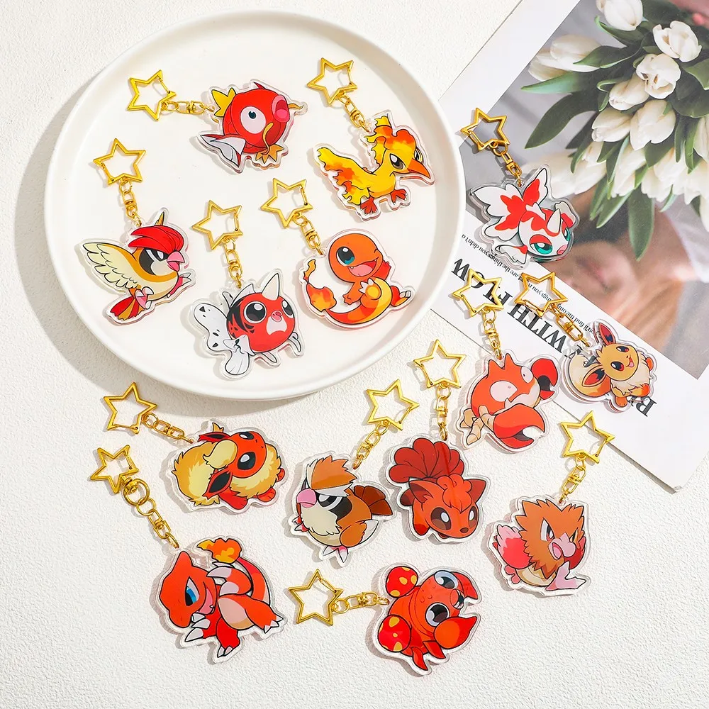 10 قطع من قلادة الأكريليك ذات طابع بوكيمون، مصممة بـ "بوكيمون من النوع النار/المنوع الأحمر" كعنصر أساسي، تتميز بشكل لطيف #4