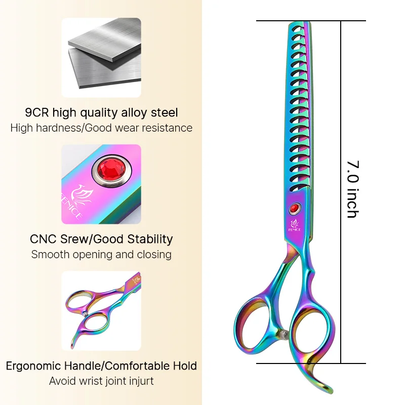 Fenice New design professional homeuse 9cr 7.0 Inch dog grooming scissor Chunker Shears thinning rate about 70%-75%