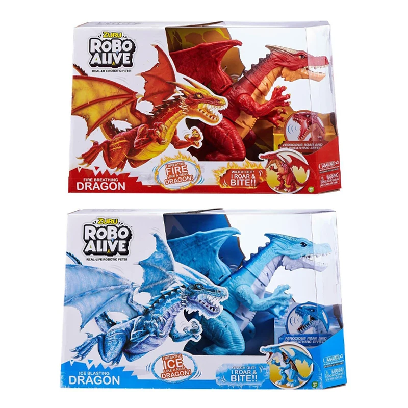 ZURU Robo-figura de mascota robótica, juguete de dinosaurio que camina, dragón de respiración de fuego vivo, chorro de hielo, regalos de cumpleaños para niños