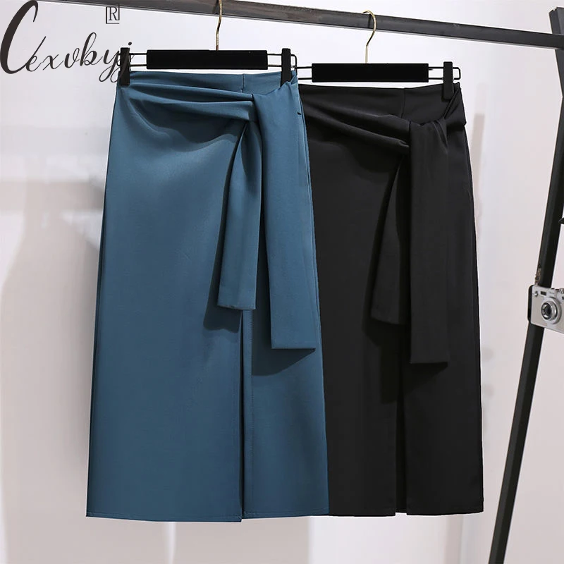 

Women Office Suit Skirts 2023 Summer High Wasit Lace Up Irregular Hip Wrap Hip Solid Colors Split A-Line Skirts Plus Size S-3XL