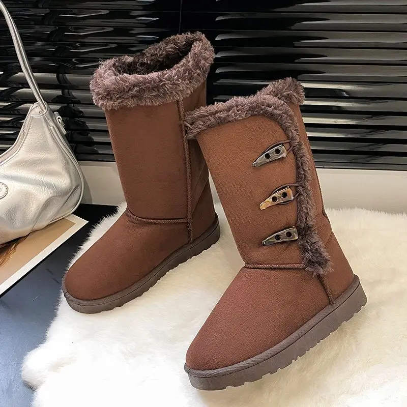 

Chunky Half High Women's Snow Boots Plush Round Toe Ladies Shoes Fashion 2025 Designer Luxury Warm Comfortable and Elegant Boot