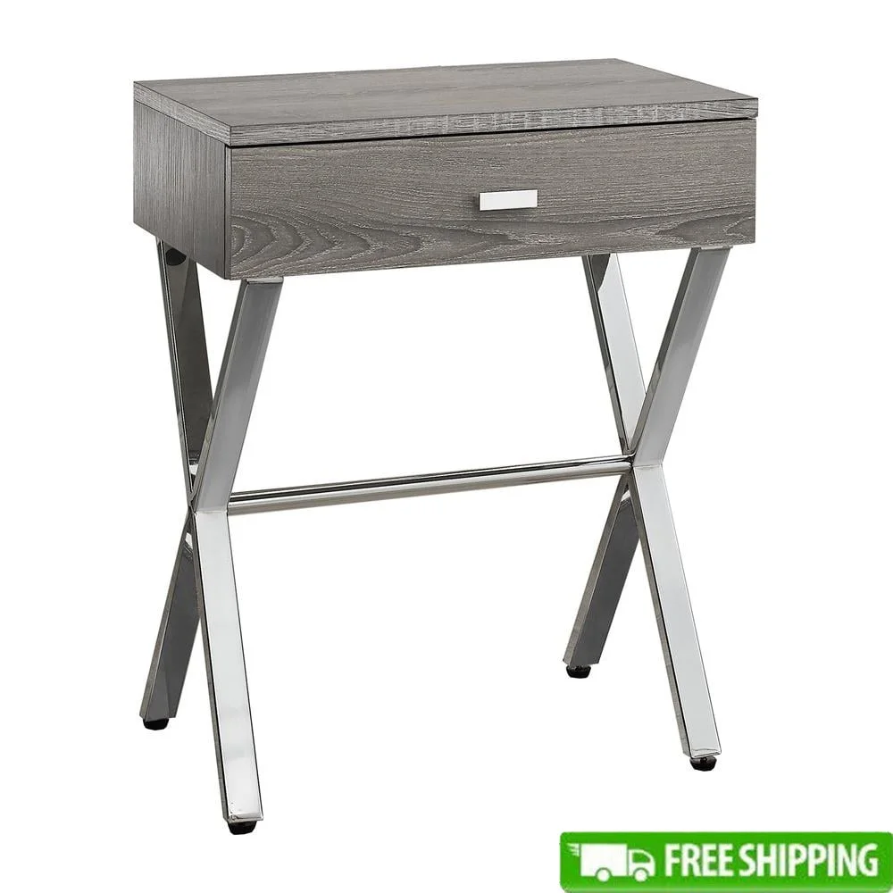 

Modern Accent Table Nightstand with Storage Drawer Side End Table Living Room Bedroom Dark Taupe Finish Chrome Legs
