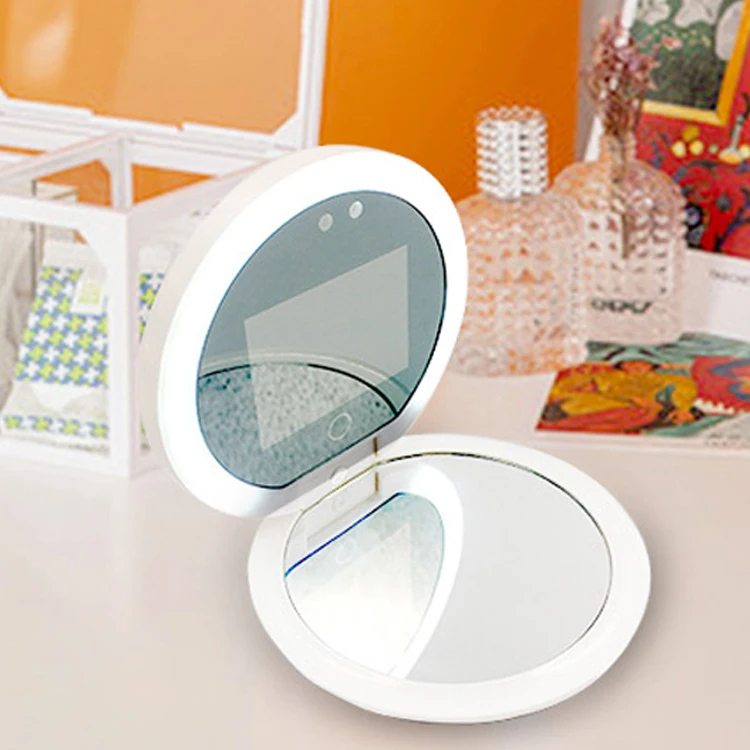 Miroir de beauté UV LED intelligent – Analyseur de peau de voyage portable pour femme, miroir de maquillage avec détection intelligente de la peau ​