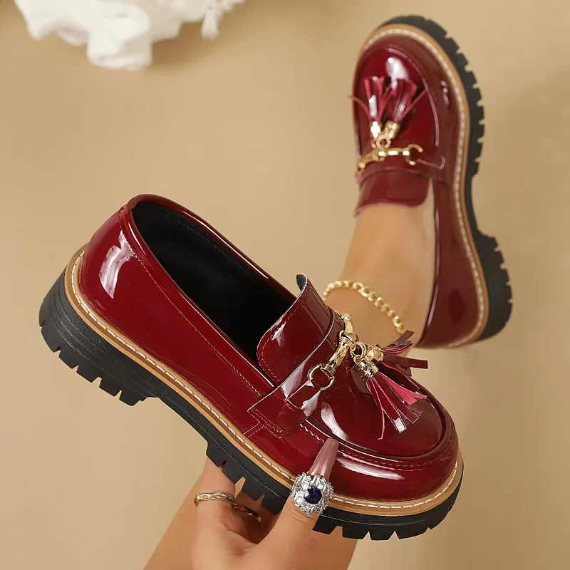 New Women's Flat Heel Tassel Strap Loafers Microfiber Upgraded Rubber Sole Summer Season Adult Footwear Chinese Origin
