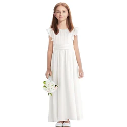 Flower Girl Dresses Flutter Sleeves Tulle Princess Ankle Long Gown Baby Christmas Wedding Party Gown Kids Clothing TD2327