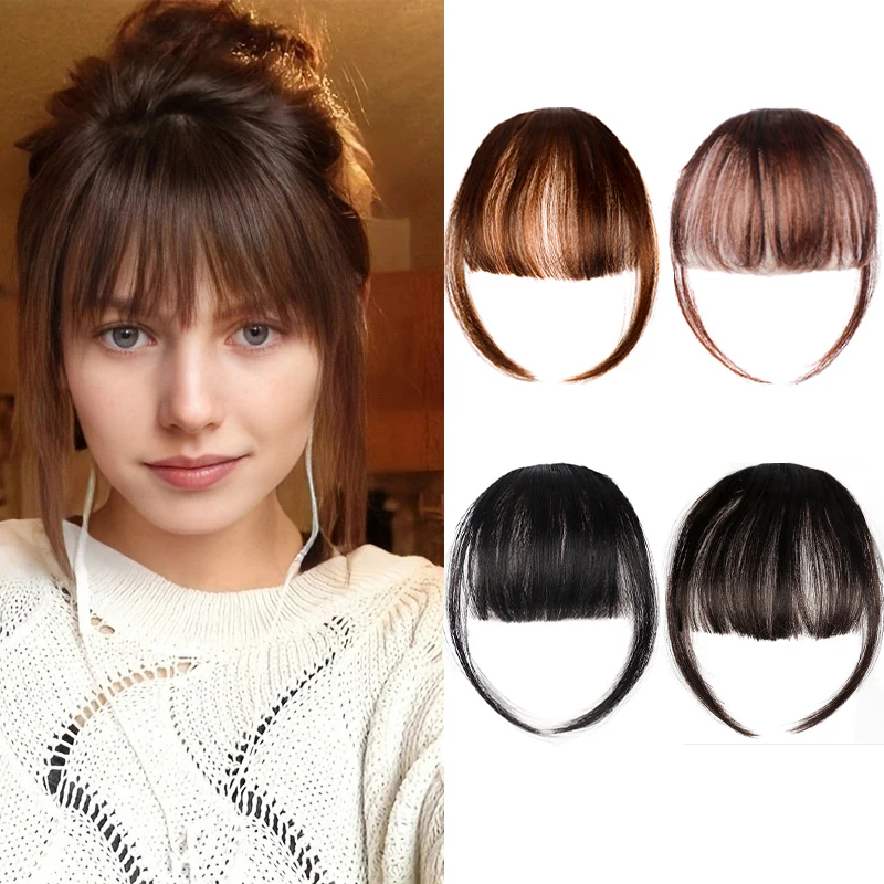 Flequillo sintético corto y lacio con clip, flequillo de aire negro, extensión para mujer, postizo