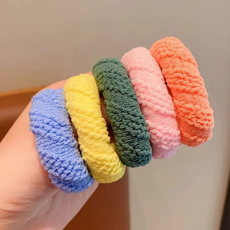 5Pcs/Set Wysokie elastyczne gumki do włosów dla kobiet Pluszowe opaski do włosów Dziewczyny Gruba gumka do włosów Lady Scrunchies Opaska na głowę Nakrycie głowy — zdjęcie 5
