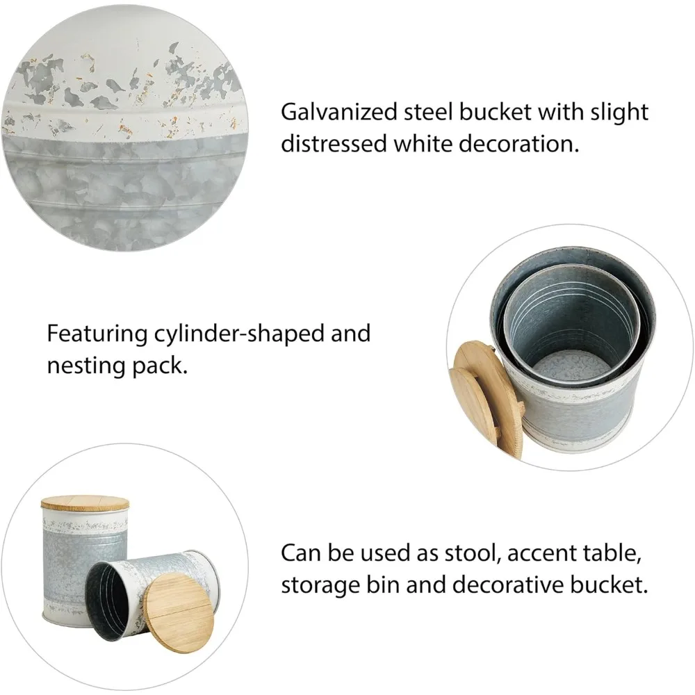 Mesas de nidificação de metal estilo fazenda, mesa de centro redonda Duo com armazenamento para sala de estar