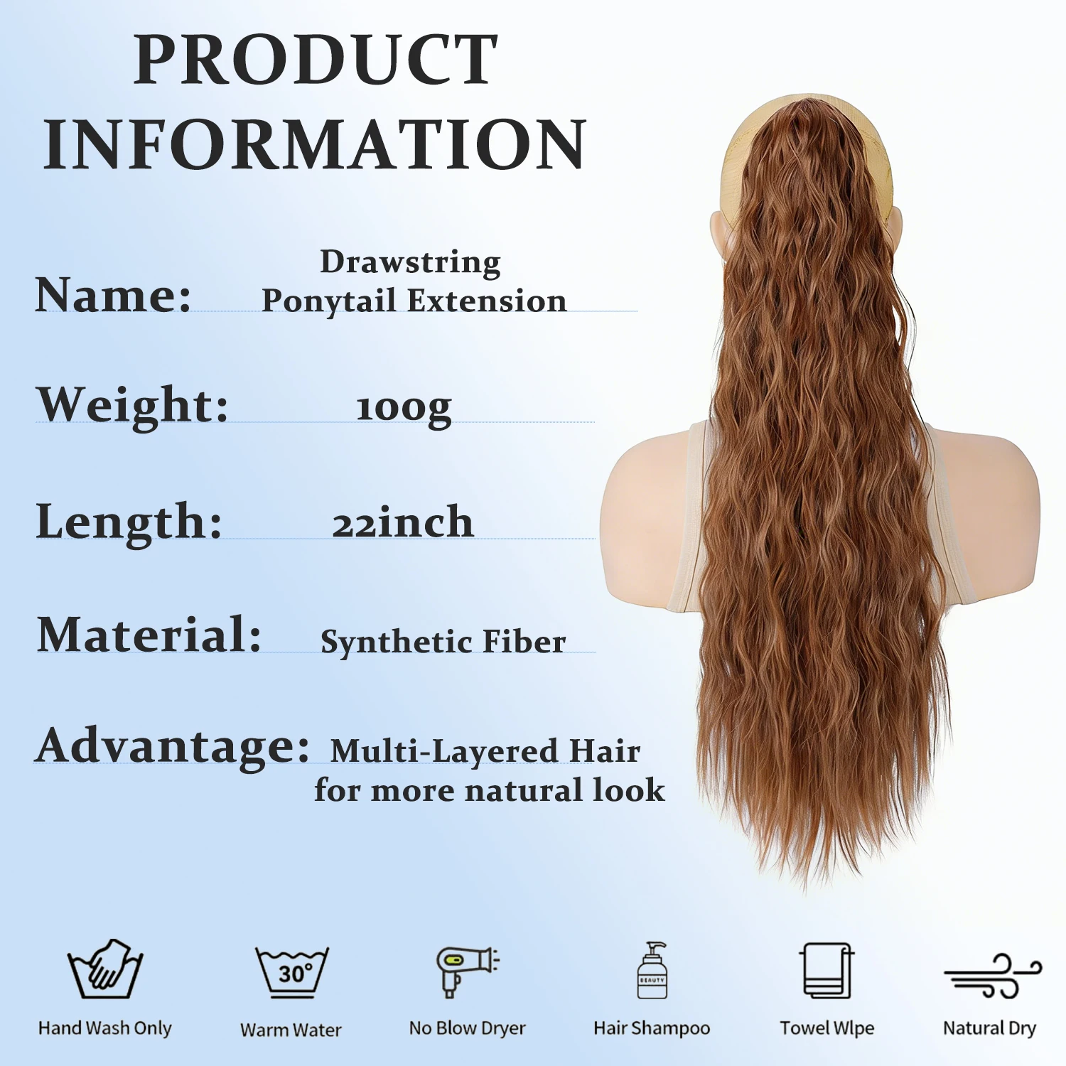 22 inch Drawstring Ponytails Extension Long Wavy Pony Tails Hair Extension for Women Synthetic Hairpiece Ponytails for Daily Use