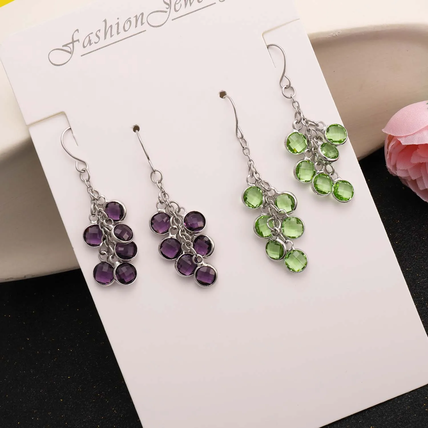 

Custom Colored Birthstone Pendant Earrings Multi Stones of Family Member Personalised Lightweight Earrings Jewelry Gift for Mom