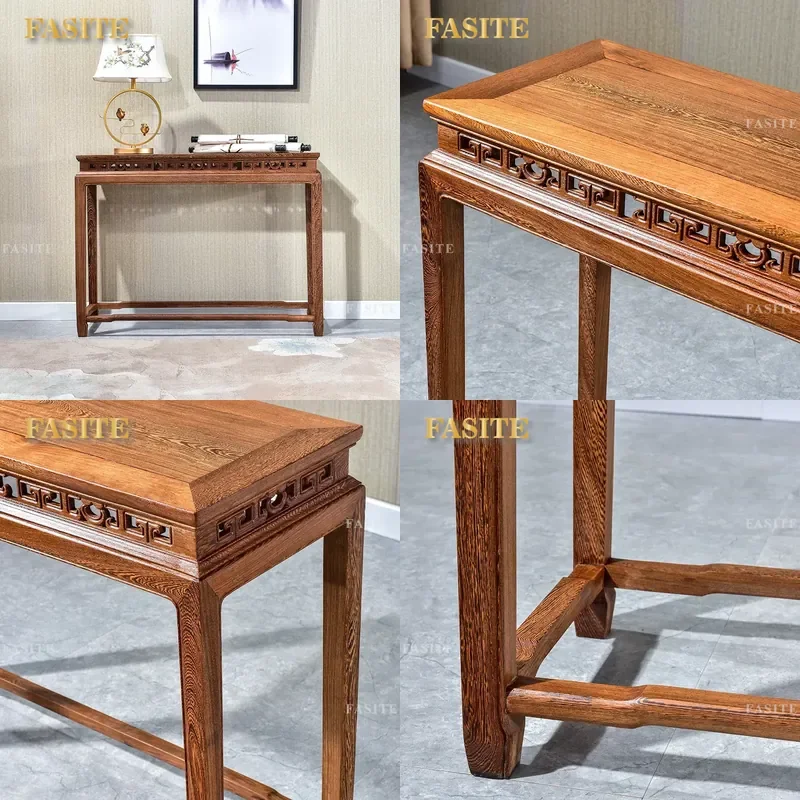 For Chicken Wing Wood Flat Head Case Entrance Table All Solid Wood Partition Chinese Carved Strip Cabinet Living Room