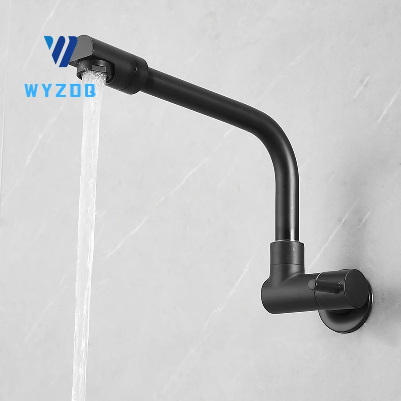 Mop Trough Faucet Stainless Steel Black Wall Mounted Single Hole 360 Degree Rotating Bathroom Single Cooling Faucet