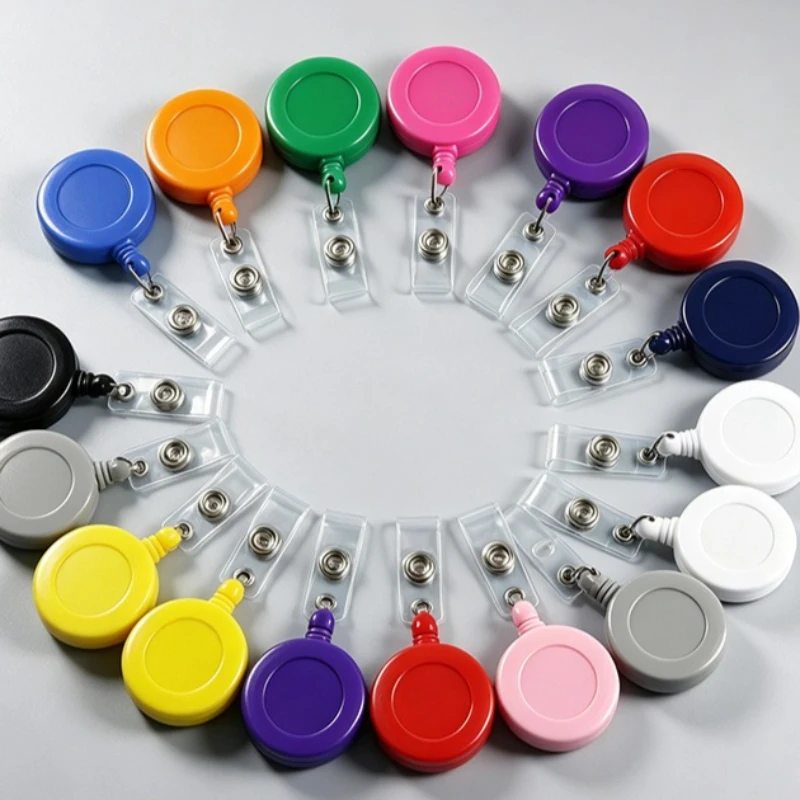 5pcs Colorful Retractable Badge Reel, Simple Round ABS ID Badge Holder Reel for Nurse Name Tag, Exhibition Anti-lost Clip