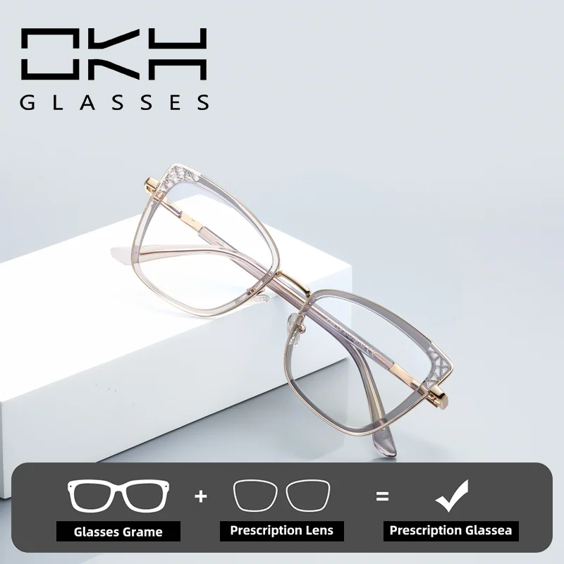 

OKH New Fashion Women's Cat Eye TR90 Frames Hollow Reading Glasses Prescription Eyeglasses Myopia Customizable Prescription