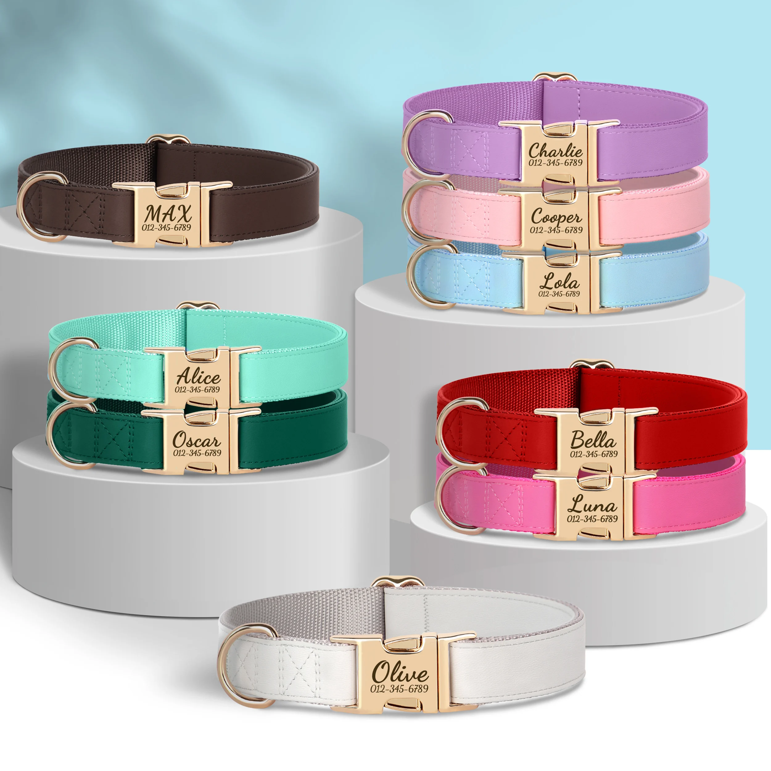 Personalized Dog Collar Anti-lost Dog Leather Collars Free Engraving Pet Buckle Collar For Small Medium Large Dogs Bulldog Pug