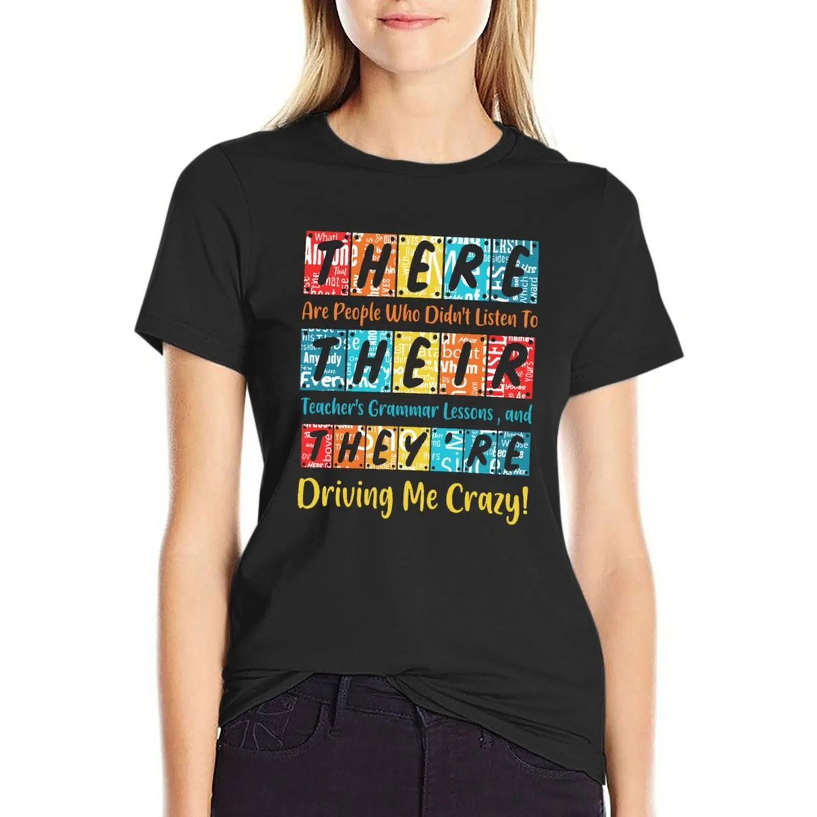 

There Their They're English Grammar Funny Teacher T-Shirt plain animal prinfor kawaii clothes t-shirt dress for Women long