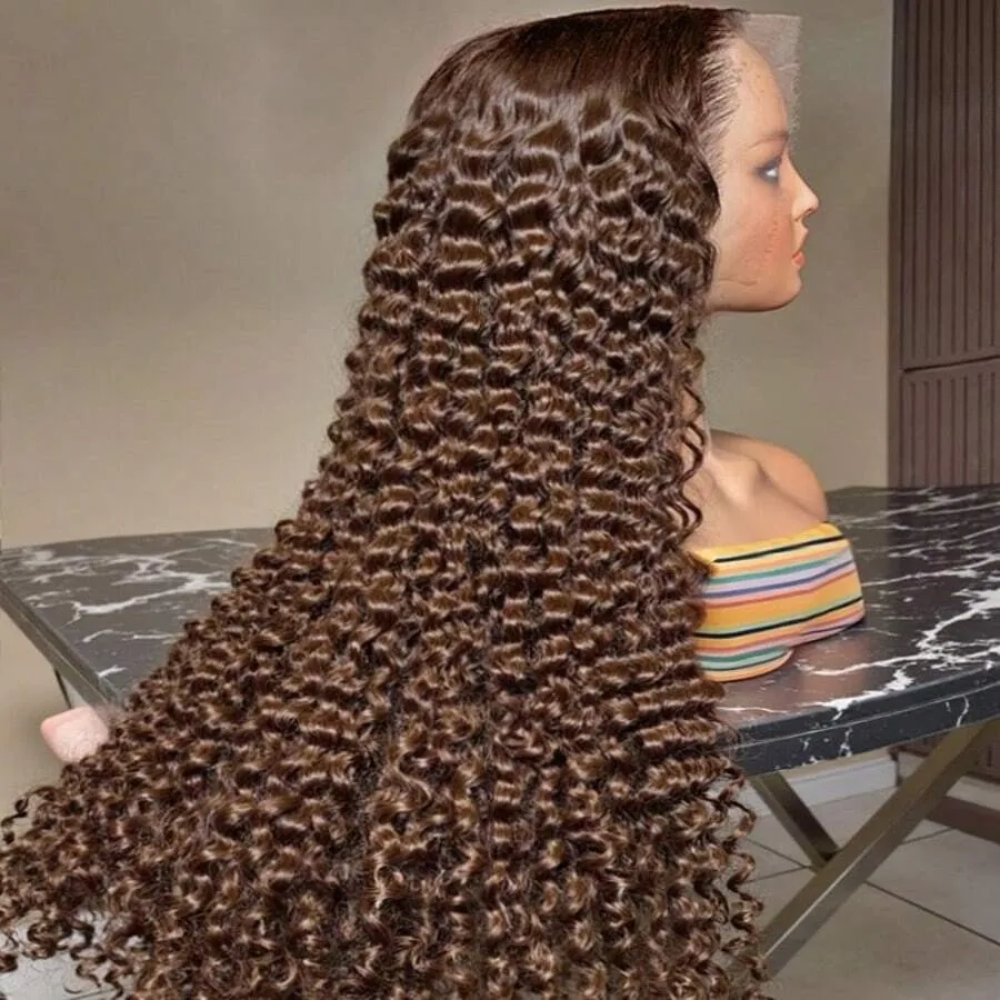 

Chocolate Brown Deep Wave Lace Front Wig Human Hair 250 Density 13x6 Lace Front Curly Wig Human Hair Pre Plucked With Baby Hair