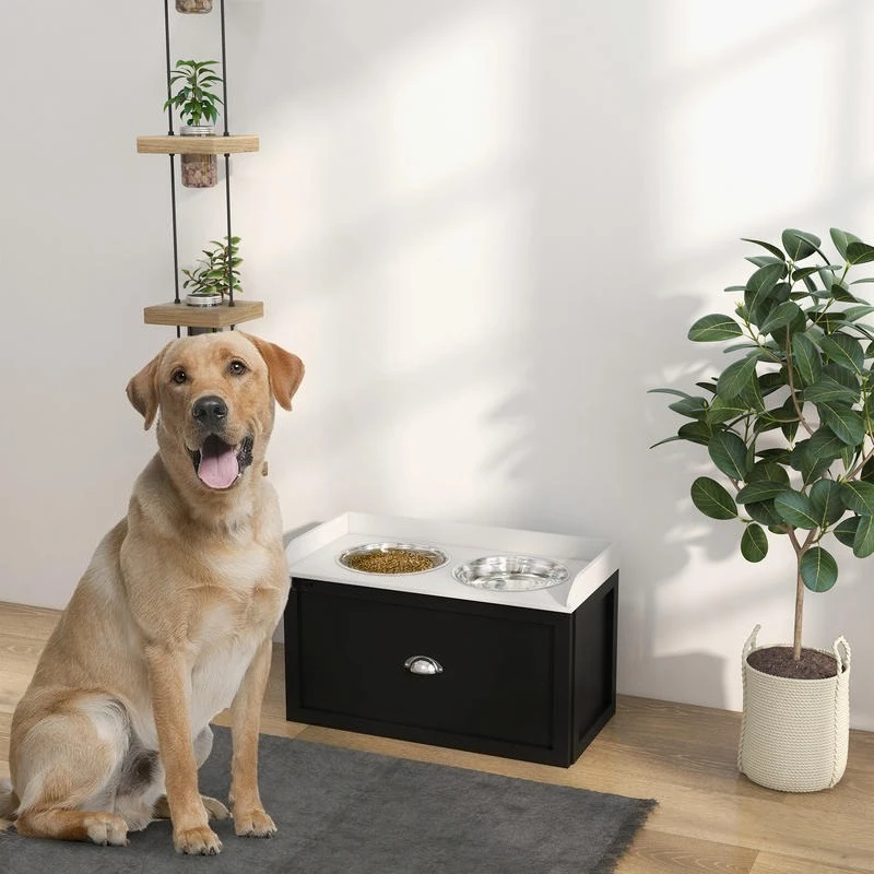 

Pet Feeding Station Pet Dish Bowl Set with Storage, 2 Elevated Dog Bowls for Large Sized Dogs, White and Black