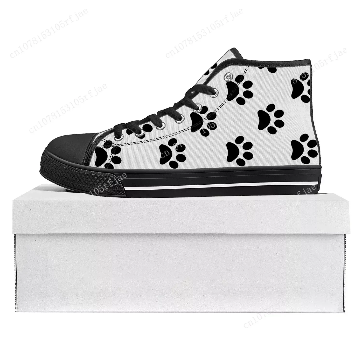 Dog Paw Print Pet Dog High Top High Quality Sneakers Mens Womens Teenager Canvas Sneaker Casual Couple Shoes Custom Shoe Black