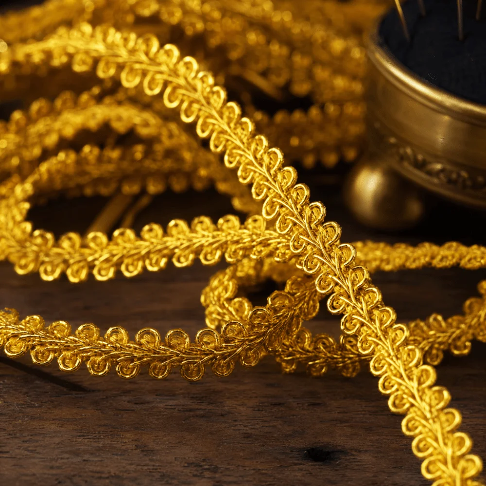 42M Length 8mm Width Herringbone Lace Trim Gold Silver Tone Herringbone Grain Garment Accessory Lace Flat Weave Centipede Design