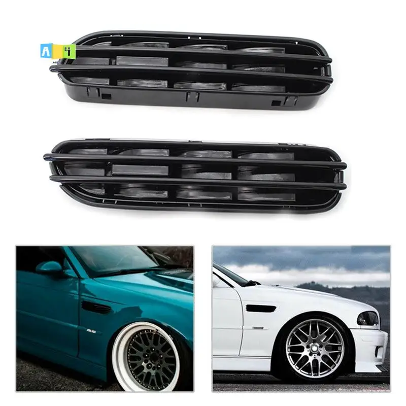 

A04E-1Pair Car Side Wing Fender Air Flow Vents Grille Grill For BMW E60/E61 E39 M5 Glossy Black
