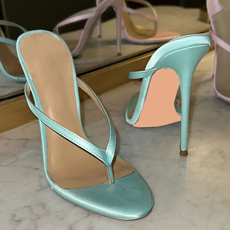 

Summer New European And American Ladies Light Luxury Silk Toe Flip Flops Sexy Super High Heels Ladies Wedding Party Shoes