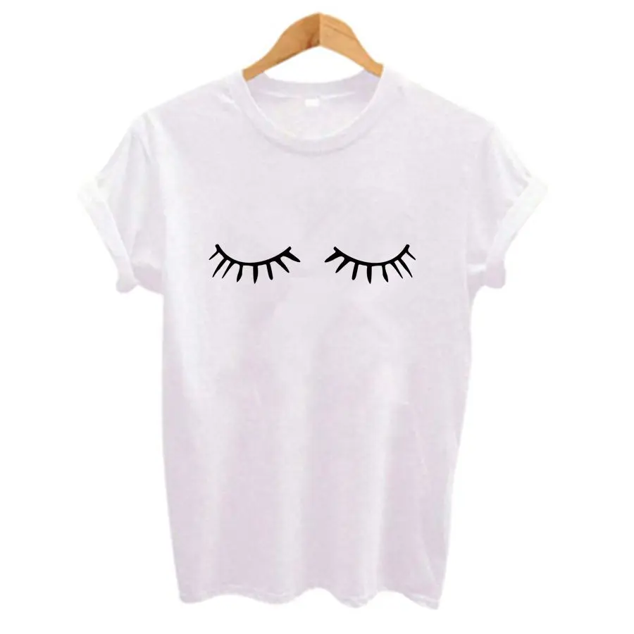 

Fashion Women T shirts Summer Causal Short Sleeve T shirts White Round Neck Eyes Print Cute Tee