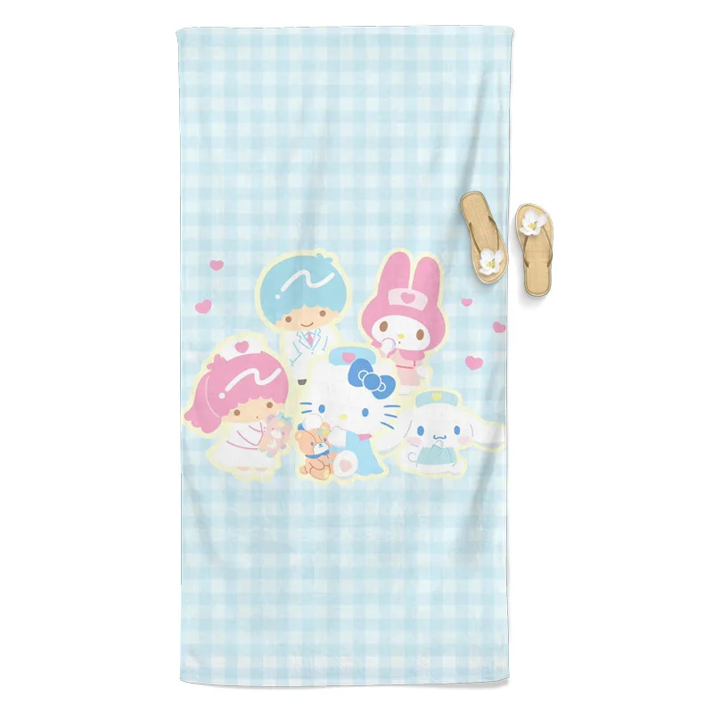 Sanrio Kawaii HelloKitty пляжное полотенце Cinnamoroll My Meloody мультфильм милый хлопок Ins аниме быстросохнущее Впитывающее длинное полотенце подарок