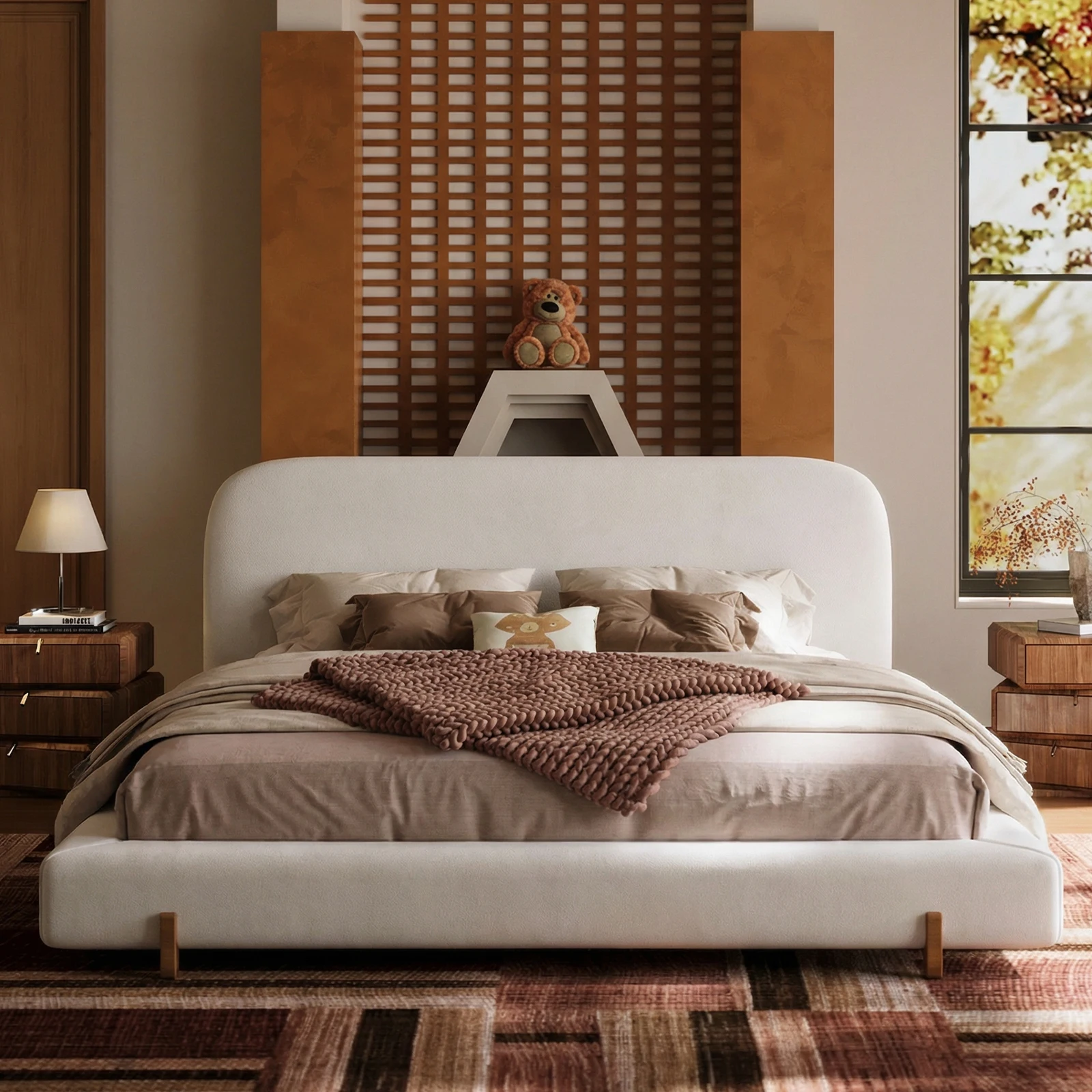 King Size Cloud Bed Frame, White Upholstered Platform Bed Frame with Soft Headboard, Wood Solid Legs, No Box Spring Required, Easy Assembly - view 2