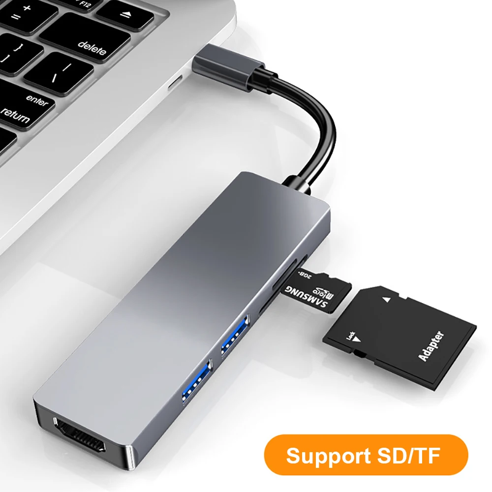 5-in-1 USB C 허브 도킹 스테이션, USB C타입 분배기, 4K HDMI 호환 어댑터, 노트북 맥북용 USB 3.0