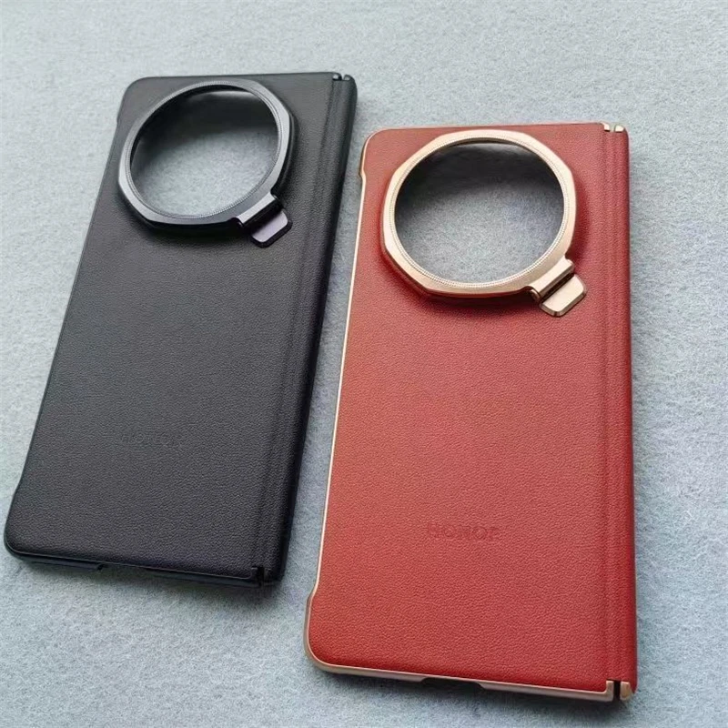 حافظة لهاتف Honor Magic V5 5G غطاء هاتف جلدي فاخر لهاتف Magic V5 حماية كاملة رفيعة مضادة للصدمات مع مسند