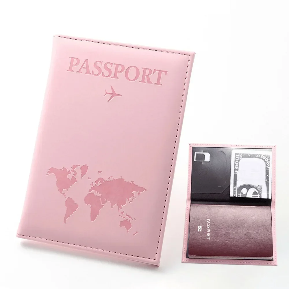 

Travel Document Bag Passport Protective Case Simple Couple Protective Holder PU Airplane Map Travel Passport Cover