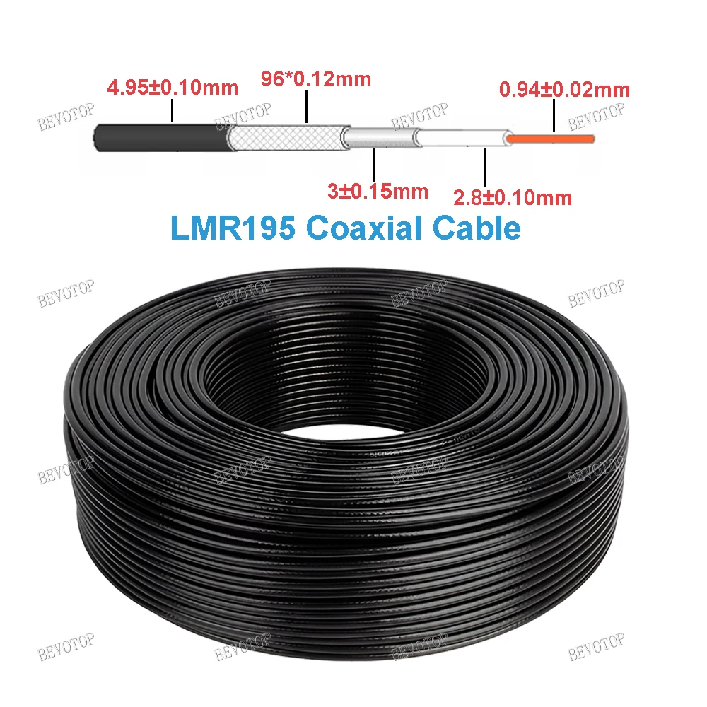 Black LMR195 Coaxial Cable High Quality Low Loss 50 Ohm 50-3 LMR-195 RF Coaxial Cable Jumper Wire Cord 50CM~200M