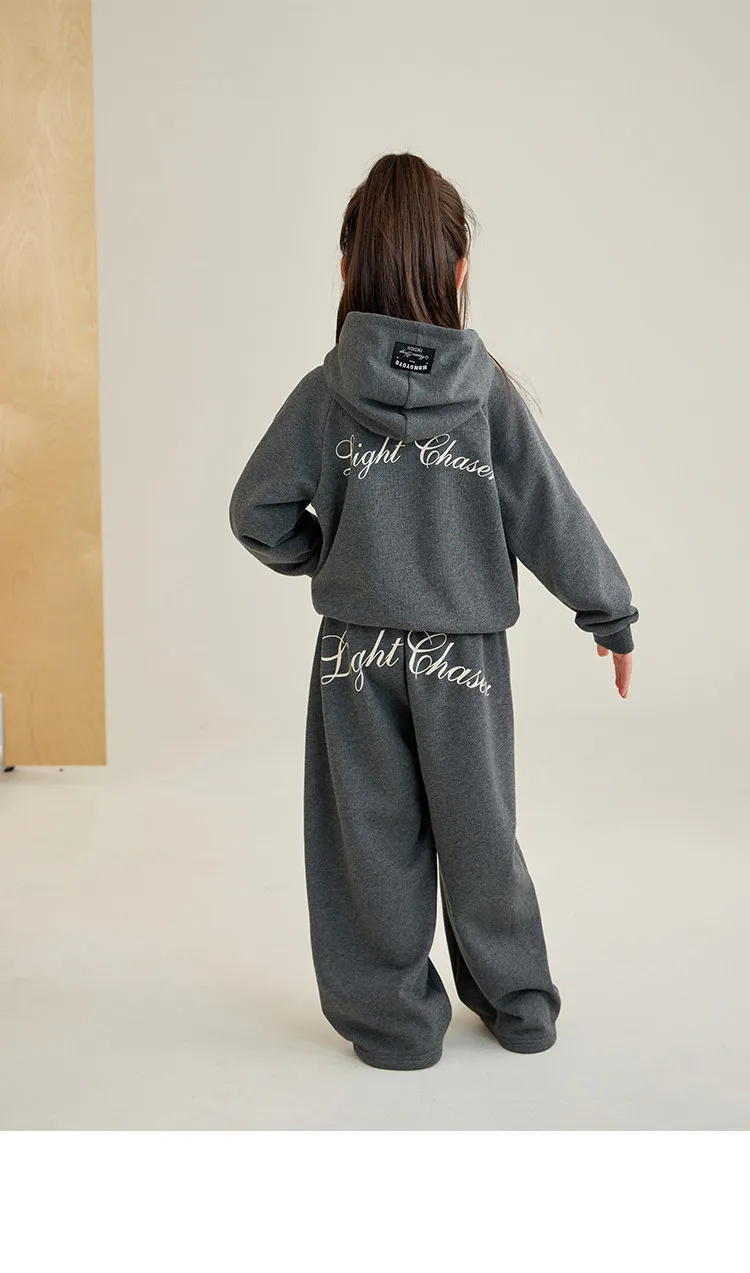 2026 NEW Girls Autumn Winter Teenager Cloth Suit Children Set Jacket Hooded Loose Top + Wide Leg Pant Tracksuit 4 10 12 14 Year