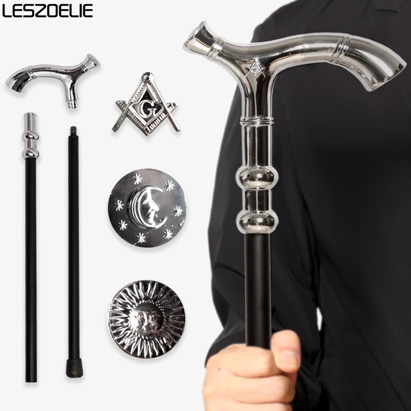 Tongkat Masonik Retro Elegan Warna Perak Cerah dengan Dekorasi Matahari dan Bulan yang Misterius Tongkat Freemasonry Dekoratif Mewah untuk Wanita
